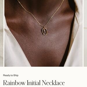 Gold Rainbow Initial Necklace Letter J